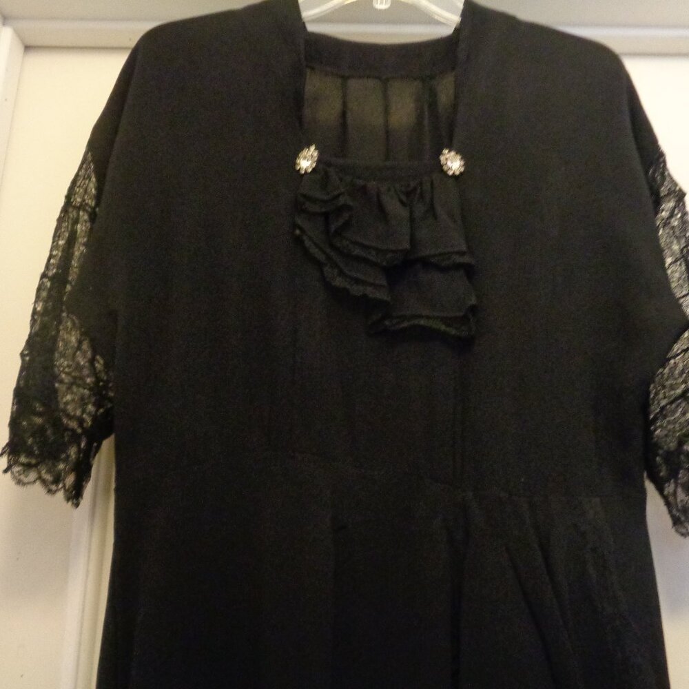 30s 40s 50s NIGHTCLUB GIRL MAXI CREPE DRESS W RUFFLES LACE & RHINESTONES 12